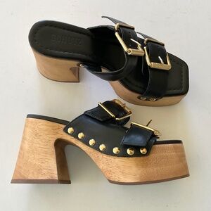 SCHUTZ Black Kayleigh Leather Platform Sandal Size 6 NEW